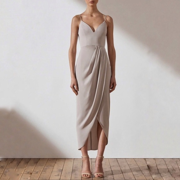 Shona Joy Stellar Sleeveless Draped Maxi Dress Size 6 Gray Cocktail Bridesmaid - Picture 1 of 6